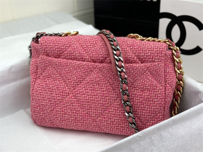 Large Chanel 19 Flap Bag Tweed Gold-Tone Rose-Pink High