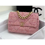 Large Chanel 19 Flap Bag Tweed Gold-Tone Pink High