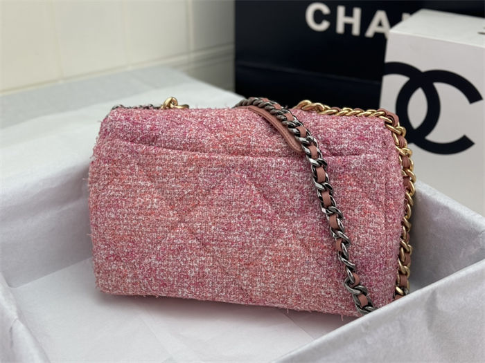 Large Chanel 19 Flap Bag Tweed Gold-Tone Pink High