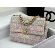 Large Chanel 19 Flap Bag Tweed Gold-Tone Pink High