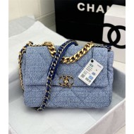 Large Chanel 19 Flap Bag Tweed Gold-Tone Blue High