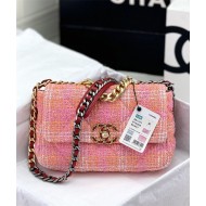 Large Chanel 19 Flap Bag Tweed Gold-Tone Pink-Orange High