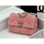 Large Chanel 19 Flap Bag Tweed Gold-Tone Pink-Orange High