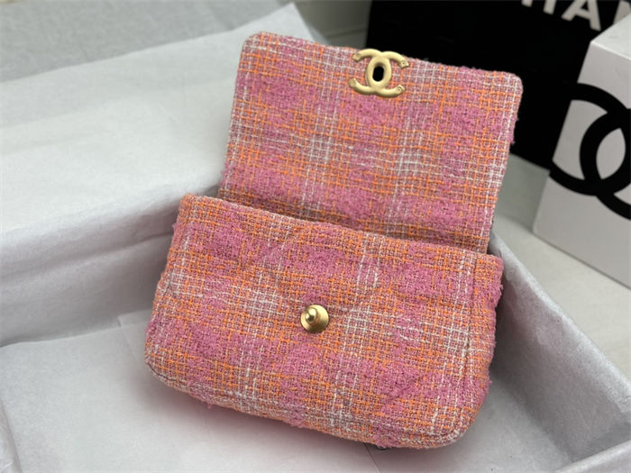 Chanel 19 Flap Bag Tweed Gold-Tone Pink-Orange High