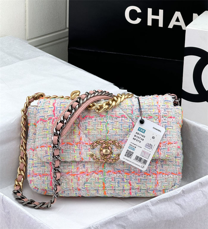 Chanel 19 Flap Bag Tweed Gold-Tone Pink High