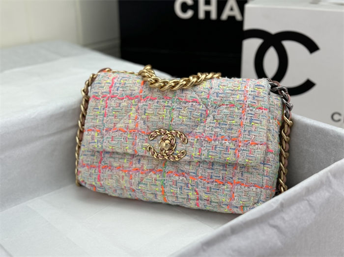 Chanel 19 Flap Bag Tweed Gold-Tone Pink High