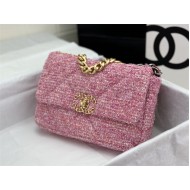 Chanel 19 Flap Bag Tweed Gold-Tone Pink High