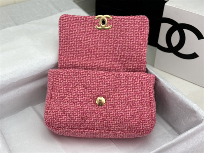 Chanel 19 Flap Bag Tweed Gold-Tone Rose-Pink High