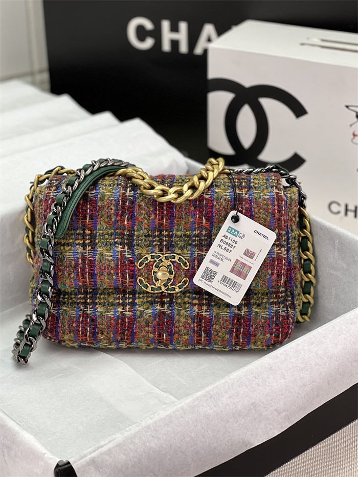 Chanel 19 Flap Bag Tweed Gold-Tone Green High