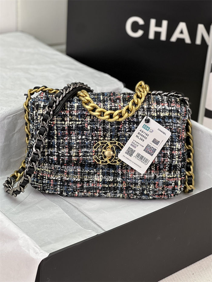 Chanel 19 Flap Bag Tweed Gold-Tone Black-Pink High