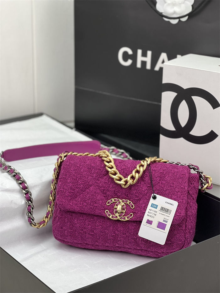 Chanel 19 Flap Bag Tweed Gold-Tone Fuchsia High