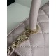 SMALL FLAP BAG WITH TOP HANDLE Grained Calfskin Pink-binding Gold Metal High