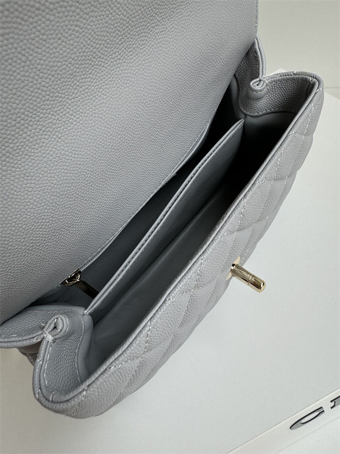 SMALL FLAP BAG WITH TOP HANDLE Grained Calfskin Grey-binding Gold Metal High