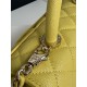 SMALL FLAP BAG WITH TOP HANDLE Grained Calfskin Yellow-binding Gold Metal High