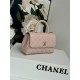 SMALL FLAP BAG WITH TOP HANDLE Grained Calfskin Pink-binding Gold Metal High