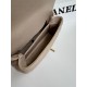 SMALL FLAP BAG WITH TOP HANDLE Grained Calfskin Beige-binding Gold Metal High