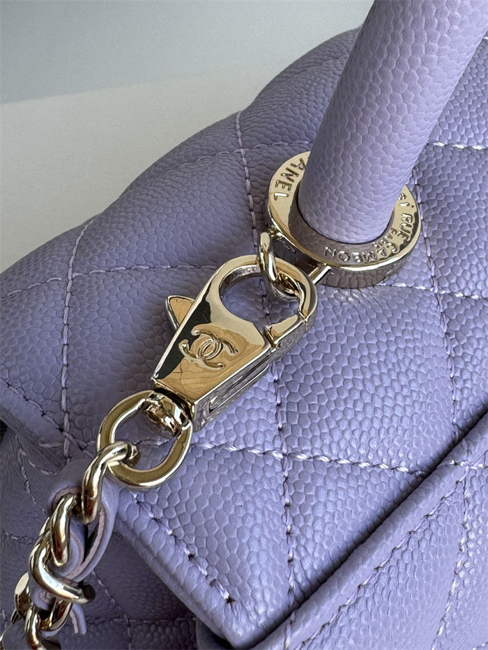 SMALL FLAP BAG WITH TOP HANDLE Grained Calfskin Purple-binding Gold Metal High