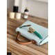 Hermes Kelly Mini II Bag Epsom Leather WAX-Bicolor Blue Brume/Vert Jade/Gold High