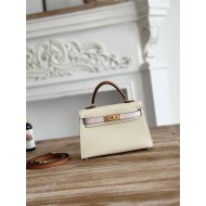 Hermes Kelly Mini II Bag Epsom Leather WAX-Bicolor Craie/Rose Sheherazade/Gold High