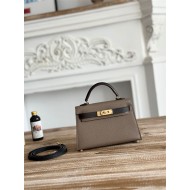 Hermes Kelly Mini II Bag Epsom Leather WAX-Bicolor Etoupe/Ecorce/Black High