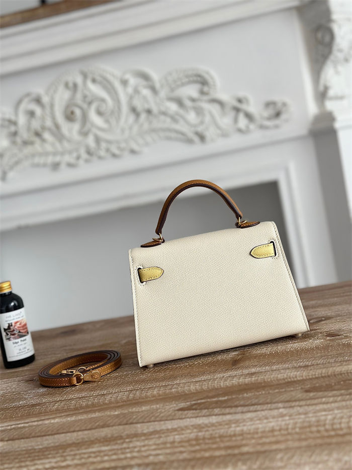 Hermes Kelly Mini II Bag Epsom Leather WAX-Bicolor Craie/Jaune Poussin/Sesame High