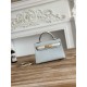 Hermes Kelly Mini II Bag Epsom Leather WAX-Bicolor Blue Pale/Craie High