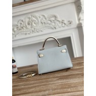 Hermes Kelly Mini II Bag Epsom Leather WAX-Bicolor Blue Pale/Craie High