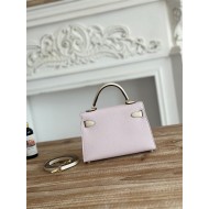 Hermes Kelly Mini II Bag Epsom Leather WAX-Bicolor Rose Sheherazade/Craie High