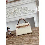 Hermes Kelly Mini II Bag Epsom Leather WAX-Bicolor Craie/Gold High