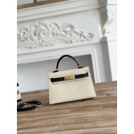 Hermes Kelly Mini II Bag Epsom Leather WAX-Bicolor Craie/Black High