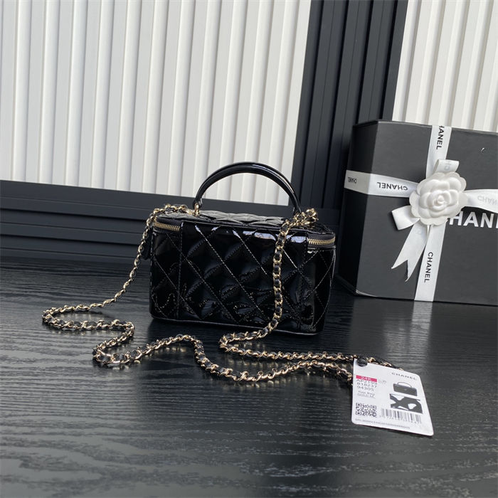 Chanel VANITY WITH CHAIN AP2199 Patent Calfskin Gold-Tone Metal Black High