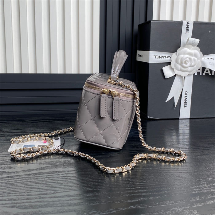 Chanel VANITY WITH CHAIN AP2199 Patent Calfskin Gold-Tone Metal Grey High