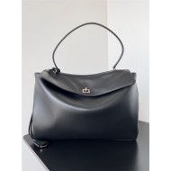 WOMEN'S RODEO LARGE HANDBAG smooth calfskin Black Silver-Metal High