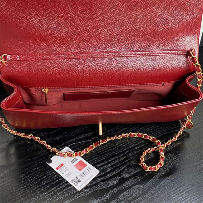 Chanel MAXI CLUTCH BAG AS5182 Grained Shiny Calfskin & Gold-Tone Metal Burgundy High