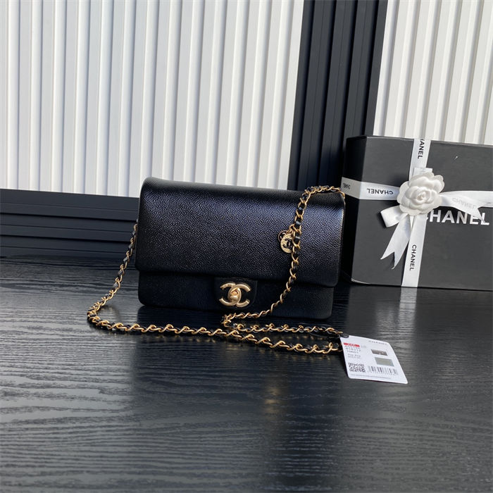 Chanel SMALL FLAP BAG AS5186 Grained Shiny Calfskin & Gold-Tone Metal Black High