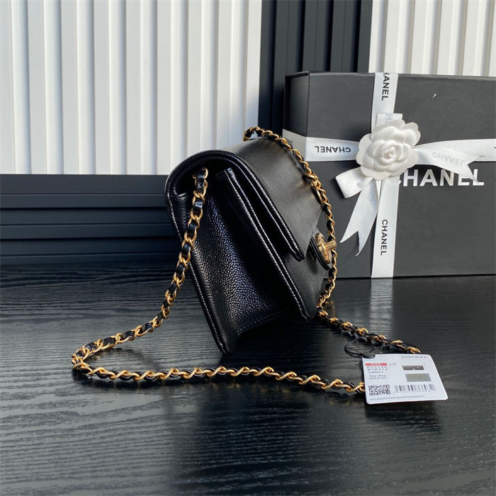 Chanel SMALL FLAP BAG AS5186 Grained Shiny Calfskin & Gold-Tone Metal Black High