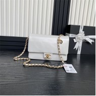 Chanel SMALL FLAP BAG AS5186 Grained Shiny Calfskin & Gold-Tone Metal White High