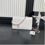 Chanel SMALL FLAP BAG AS5186 Grained Shiny Calfskin & Gold-Tone Metal White High