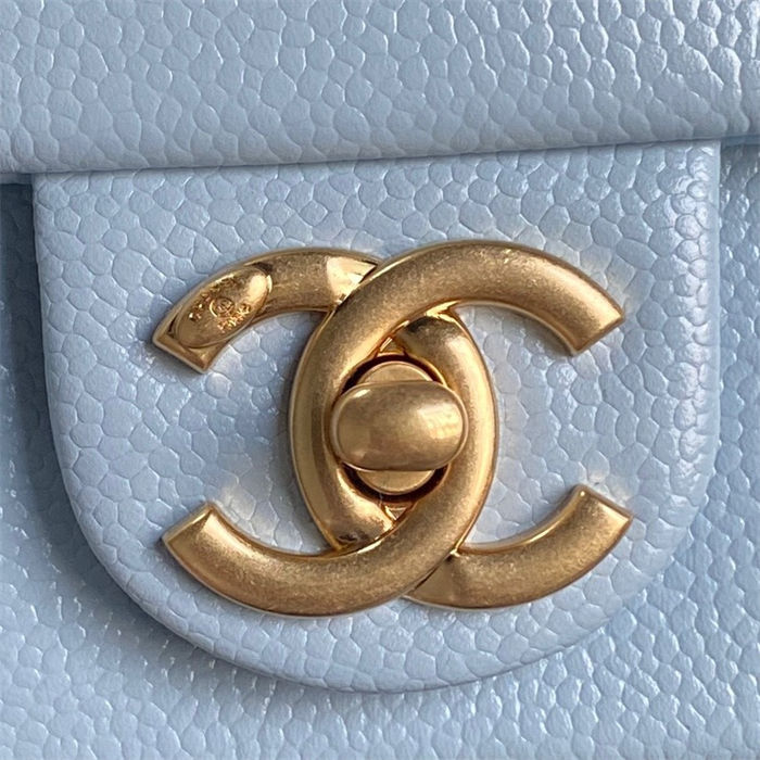 Chanel SMALL FLAP BAG AS5186 Grained Shiny Calfskin & Gold-Tone Metal Blue High