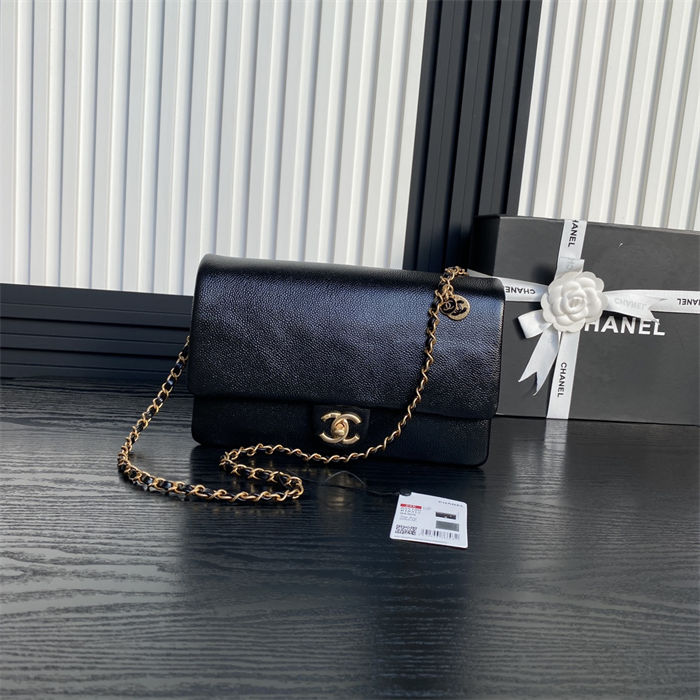 Chanel FLAP BAG AS5180 Grained Shiny Calfskin & Gold-Tone Metal Black High