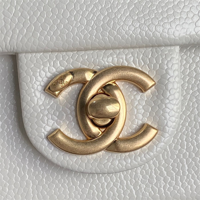 Chanel FLAP BAG AS5180 Grained Shiny Calfskin & Gold-Tone Metal White High