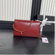 Chanel FLAP BAG AS5180 Grained Shiny Calfskin & Gold-Tone Metal Burgundy High