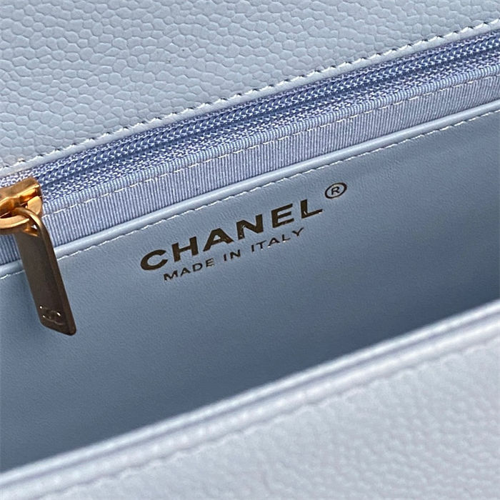 Chanel FLAP BAG AS5180 Grained Shiny Calfskin & Gold-Tone Metal Blue High