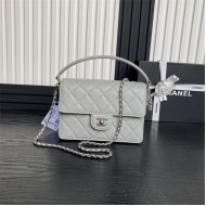 Chanel SMALL FLAP BAG WITH TOP HANDLE AS5166 Grained Calfskin Grey High