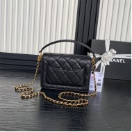 Chanel MINI FLAP BAG WITH TOP HANDLE AS5165 Grained Calfskin Black High