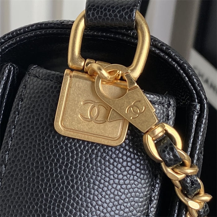 Chanel MINI FLAP BAG WITH TOP HANDLE AS5165 Grained Calfskin Black High