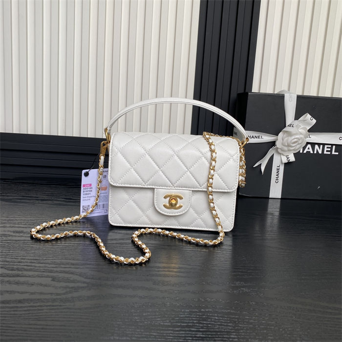 Chanel MINI FLAP BAG WITH TOP HANDLE AS5165 Grained Calfskin White High