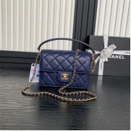 Chanel MINI FLAP BAG WITH TOP HANDLE AS5165 Grained Calfskin Blue High