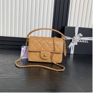 Chanel MINI FLAP BAG WITH TOP HANDLE AS5165 Grained Calfskin Camel High