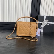 Chanel MINI FLAP BAG WITH TOP HANDLE AS5165 Grained Calfskin Camel High